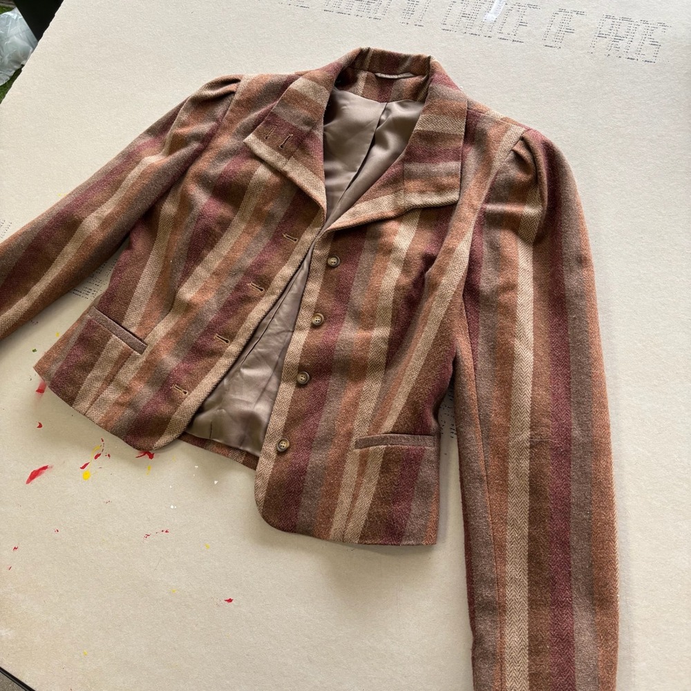 Vintage Unbranded Striped Wool Blend Blazer Jacket